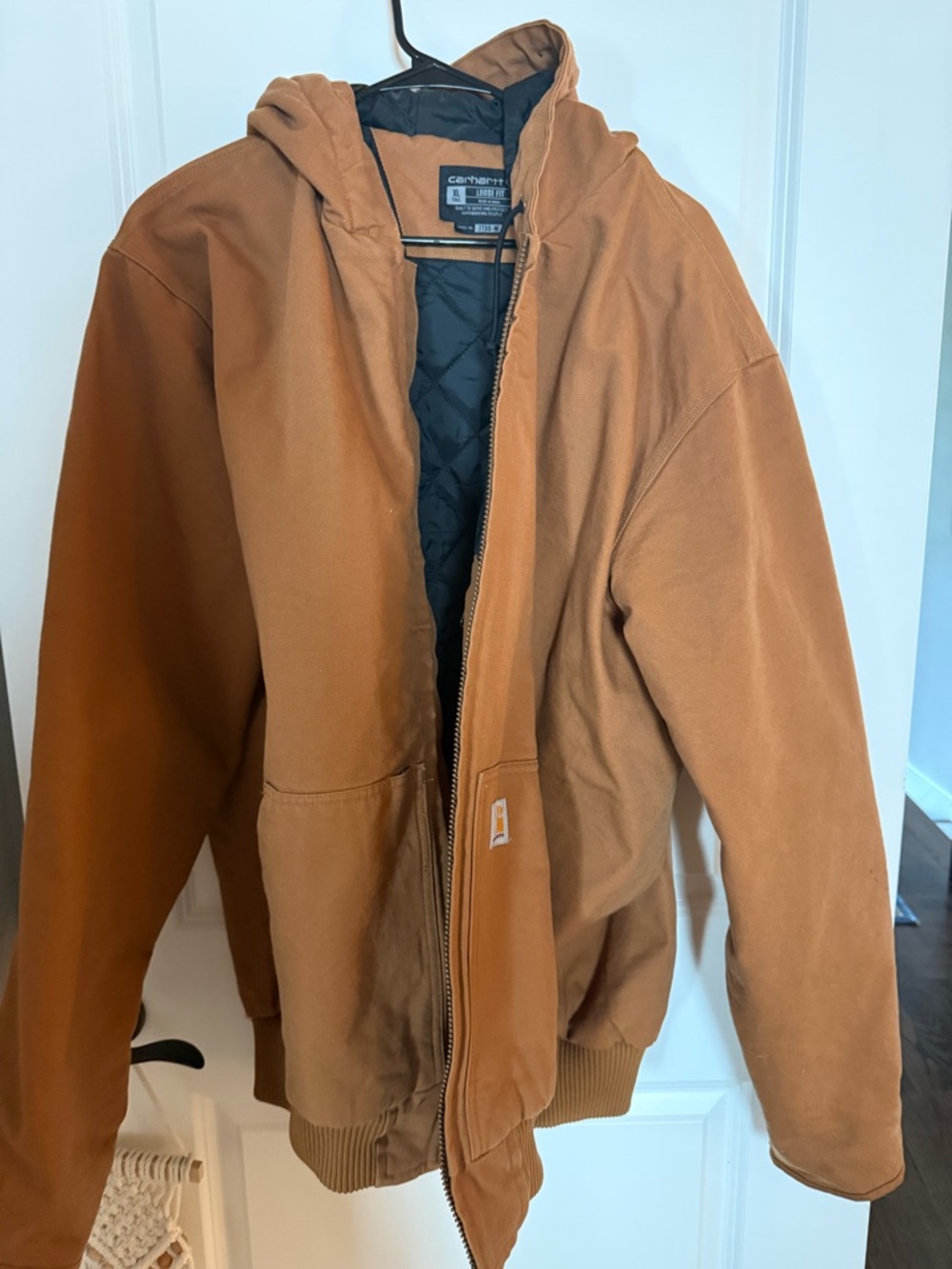 Carhartt Tan Brown Hooded Work Jacket with Black Lining